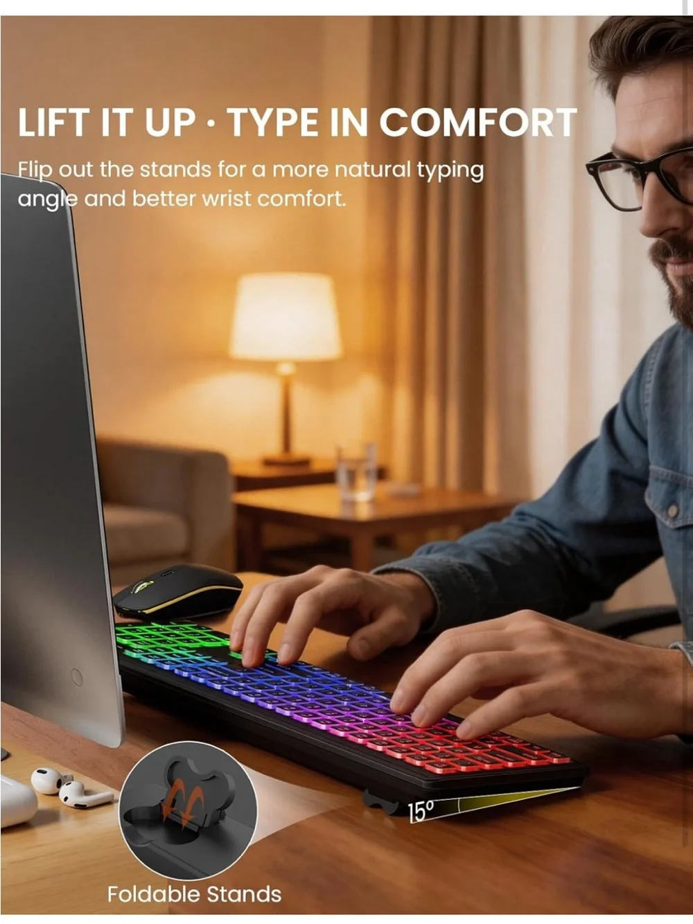 RGB Backlit Wireless Keyboard and Mouse Set - Multicolor Backlit